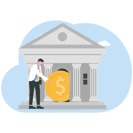 Businessman deposits money in bank  Illustration