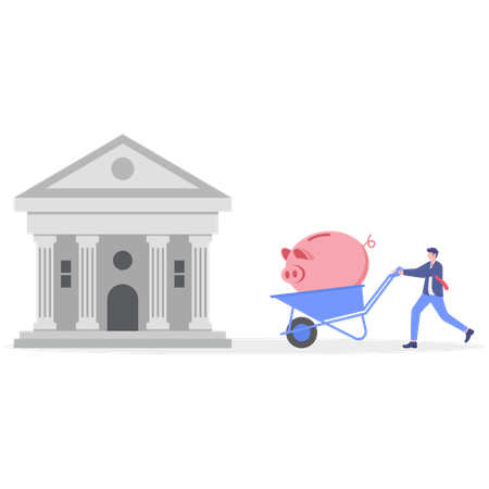 Businessman deposits money in bank  Illustration