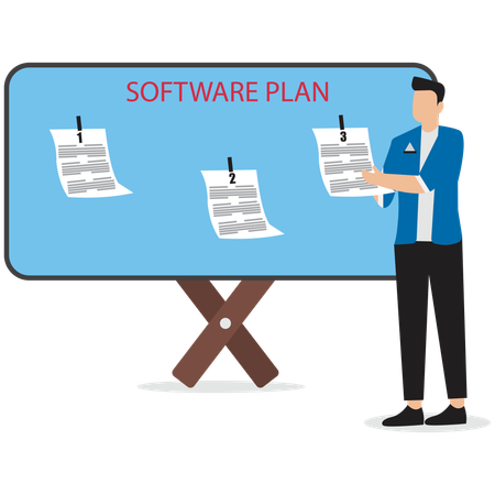 Businessman designing software plan  Illustration