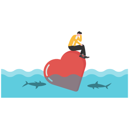 Businessman desperately sitting on the falling into water  Illustration