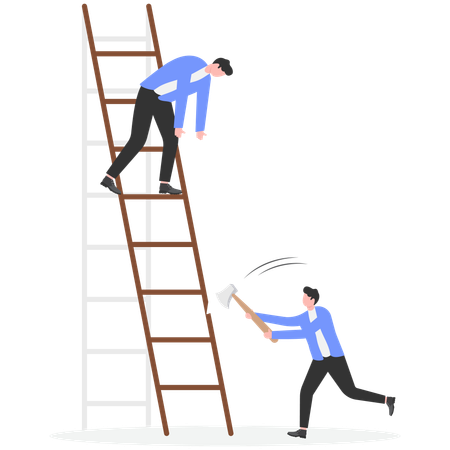 Businessman destroy ladder of his rival by axe  Illustration