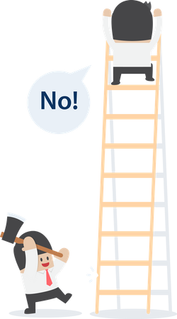 Businessman destroy ladder of his rival by axe Illustration
