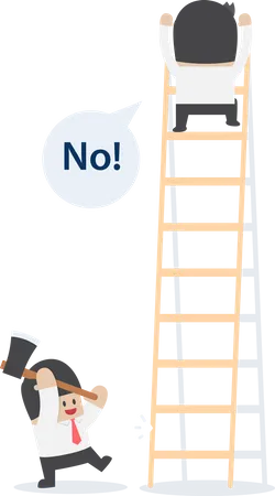 Businessman destroy ladder of his rival by axe  Illustration