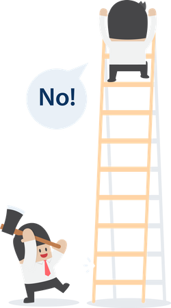 Businessman destroy ladder of his rival by axe  Illustration