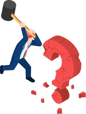 Businessman destroy question mark sign  Illustration