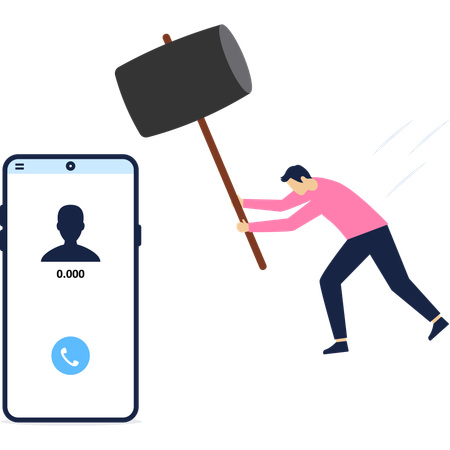 Businessman destroying smartphone  Illustration
