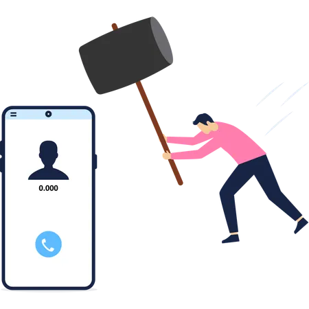 Businessman destroying smartphone  Illustration