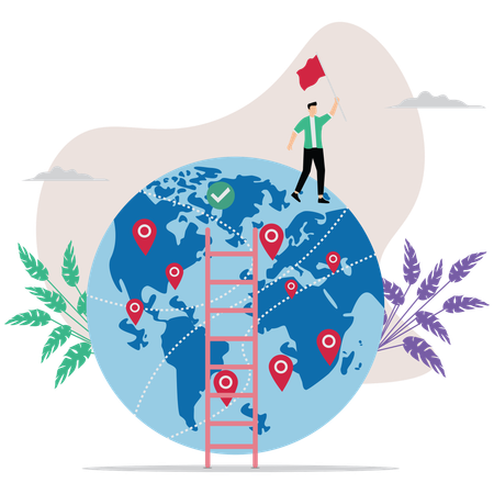 Businessman developed and brought firm to global market  Illustration