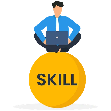 Productive Master Productivity And Project Management Skill Multitasking Work And Time Management Concept Skillful Businessman Sitting With Laptop With His Skills Concept Illustration