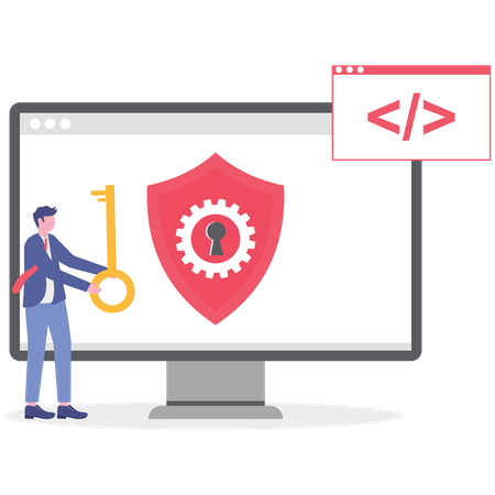 Businessman developing secure software  Illustration