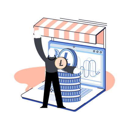 Businessman develops Online payment system  Illustration