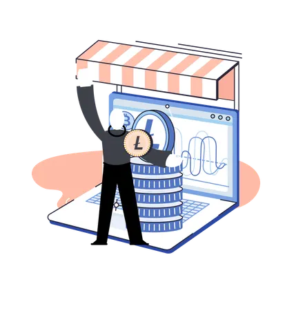 Businessman develops Online payment system  Illustration