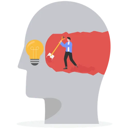 Businessman digging and mining to find bulb light while looking for idea  Illustration