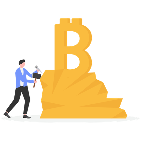 Businessman digging bitcoin in rock  Illustration