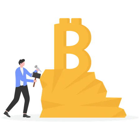 Businessman digging bitcoin in rock  Illustration