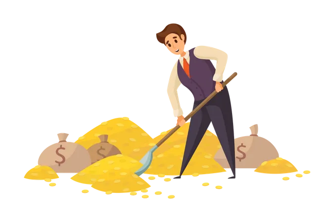 Businessman digging dollar coins  Illustration