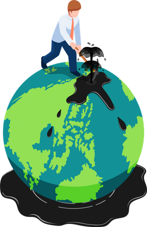 Businessman digging oil on the earth globe Illustration