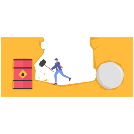 Businessman Digging oil underground  Illustration