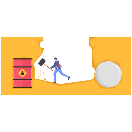 Businessman Digging oil underground  Illustration