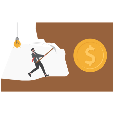 Businessman digging to find money on night  Illustration