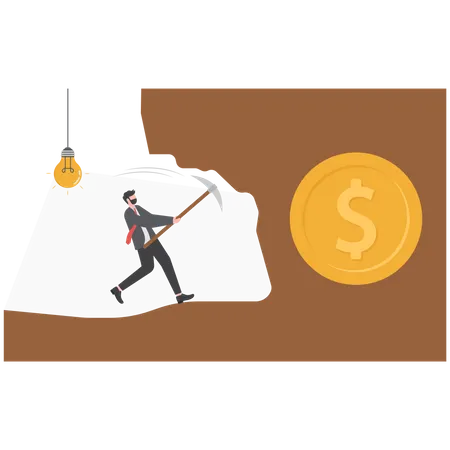 Businessman digging to find money on night  Illustration