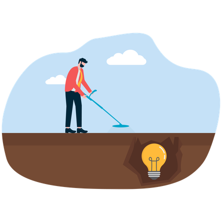 Businessman digs for innovative ideas  Illustration