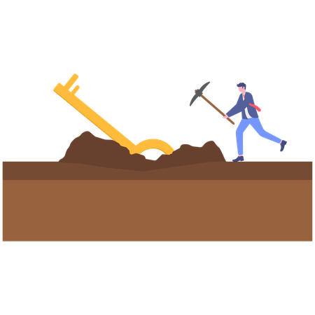 Businessman digs out business key  Illustration