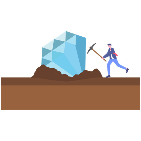Businessman digs out diamond from ground  Illustration