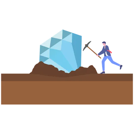 Businessman digs out diamond from ground  Illustration