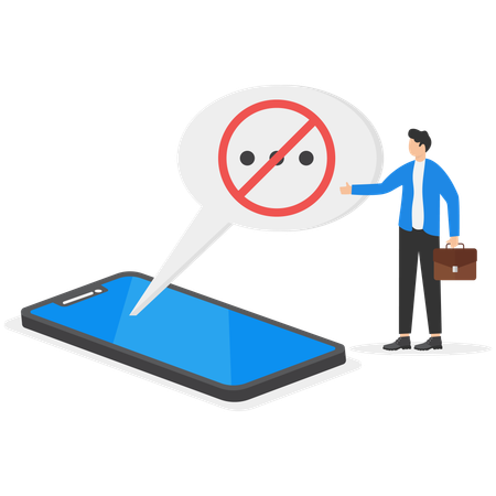 Businessman disabled notifications on smartphone  Illustration