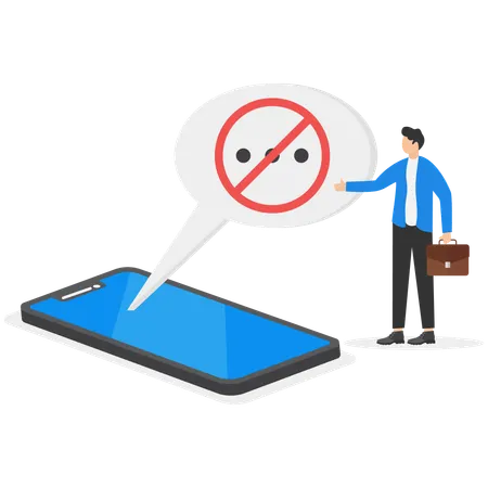 Businessman disabled notifications on smartphone  Illustration
