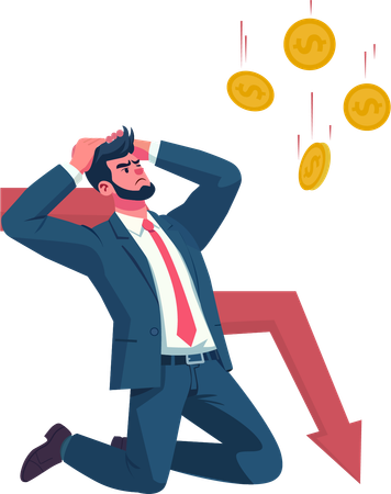 Businessman disappointed in investment as dollar weakens  Illustration