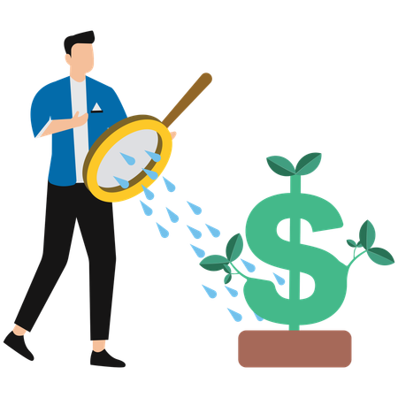 Businessman discovering money plant  Illustration