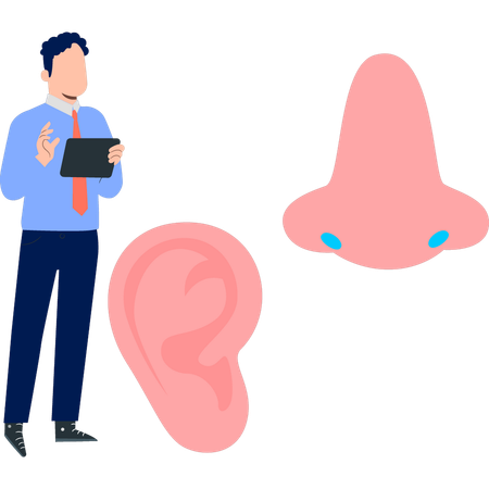 Businessman discuss about ear and nose sensing  Illustration