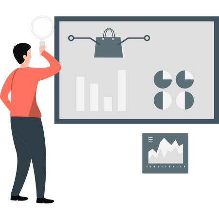 Businessman discusses business pie charts in meeting  Illustration