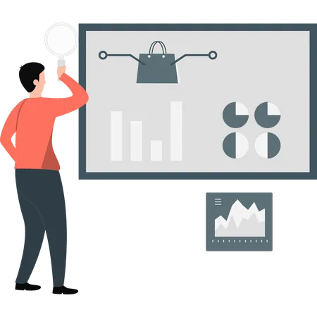 Businessman discusses business pie charts in meeting  Illustration