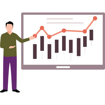 Businessman discusses financial graph with team  Illustration