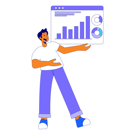 Businessman discusses growth data in meeting  Illustration