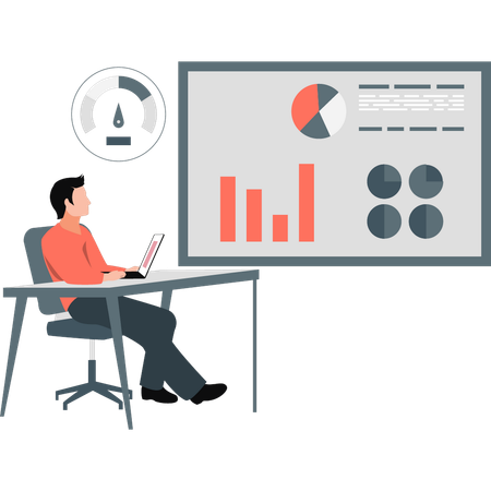 Businessman discusses growth graph in meeting  Illustration