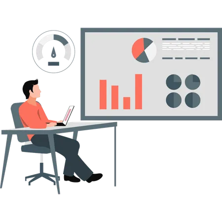 Businessman discusses growth graph in meeting  Illustration