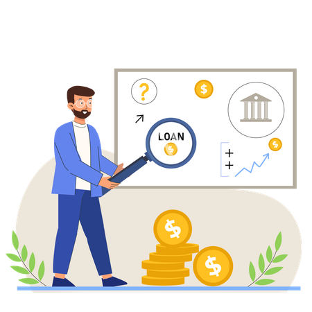 Businessman discusses loan amount with employees  Illustration