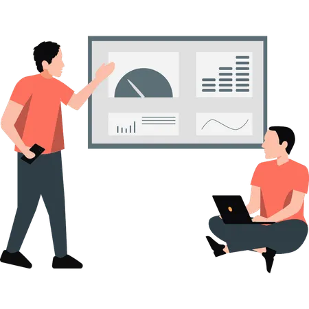 Businessman discussing about business performance meter  Illustration