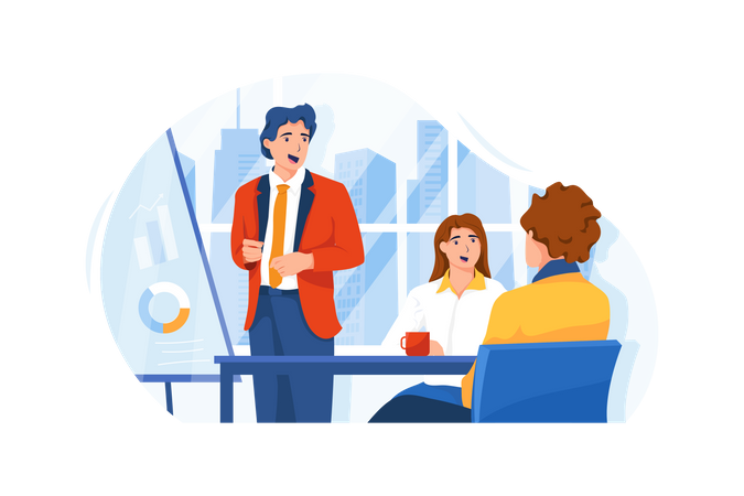 Businessman discussing marketing strategy with his employees Illustration
