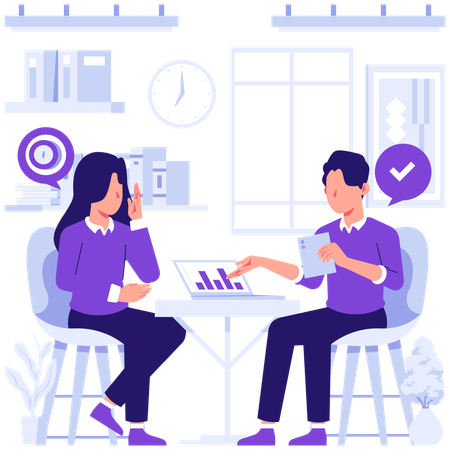Businessman discussing stats with employee  Illustration