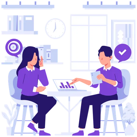 Businessman discussing stats with employee  Illustration
