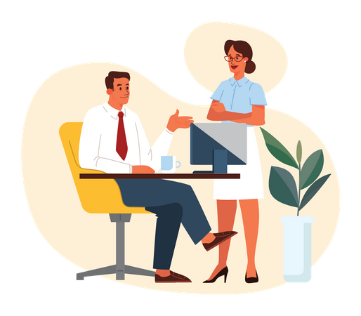 Businessman discussing with female assistant Illustration