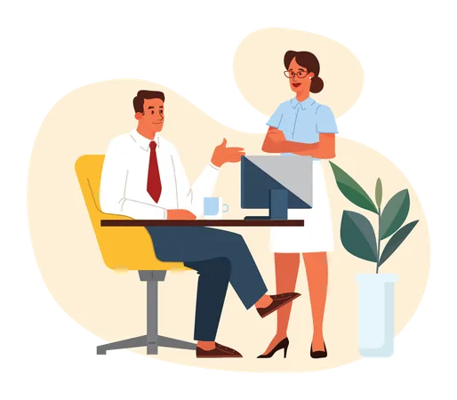 Businessman discussing with female assistant  Illustration