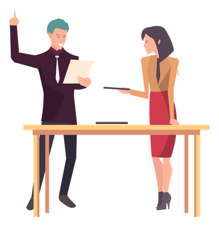 Businessman discussing with female employee Illustration