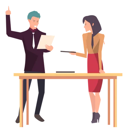 Businessman discussing with female employee Illustration