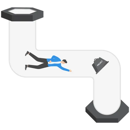 Businessman Diving In Big Pipe Looking For Project Optimization Business Concept Illustration